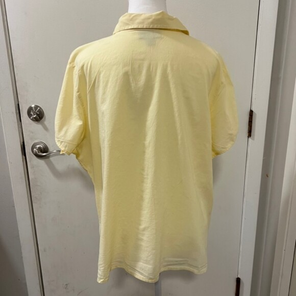 Dressbarn Light Yellow Pleated Eyelet Embroidered Tie Front Top Size 2X - Picture 7 of 12